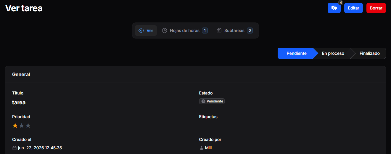 Visualización de tarea